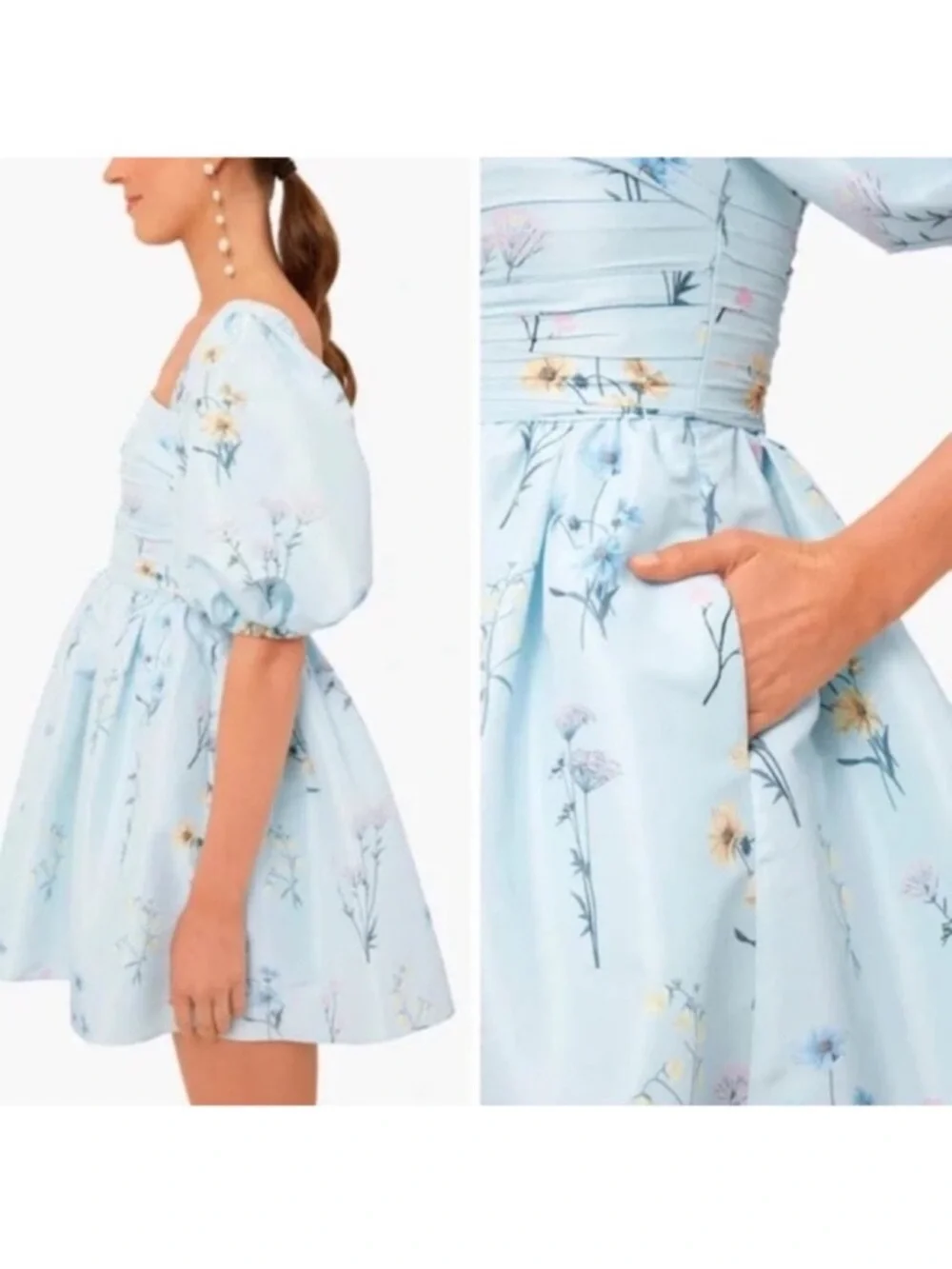 Self Portrait Blue Floral
Taffeta Watercolor Puff Sleeve Mini
Dress Sz 6 - Picture 5 of 16
